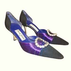 Manolo Blahnik Vintage Crystal Purple & Black Heels Size 38